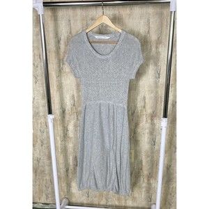 Athleta Cable Knit Short Sleeve Sweater dress Sz Medium Gray MIDI Length Fall